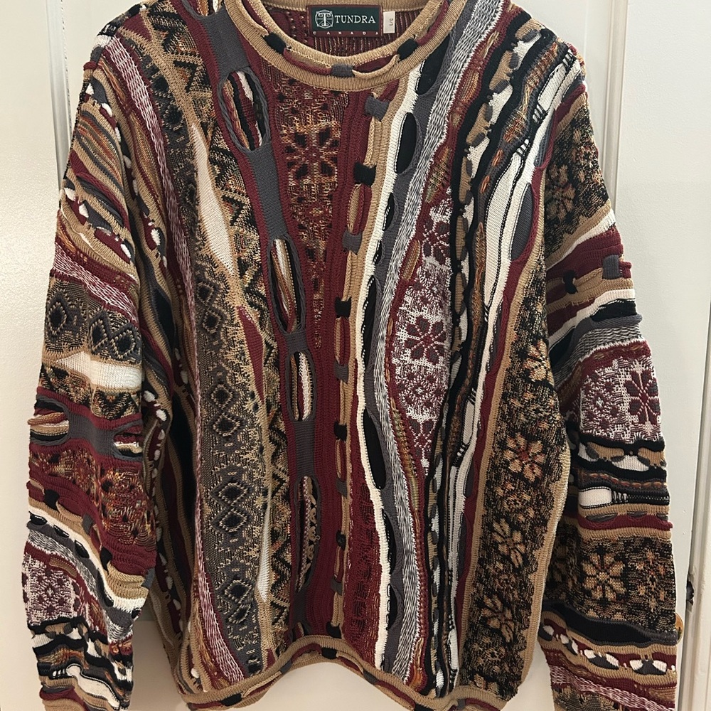 Tundra Canada Vintage Sweater 3D Knit Biggie Coogi-Style Cosby 90s Mens Large